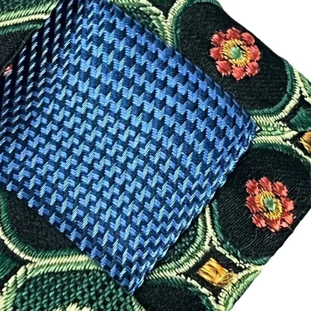 JZ Boulder Jim Herron Mens Green Floral All Silk Hand Made Necktie Neck Tie 3.5
